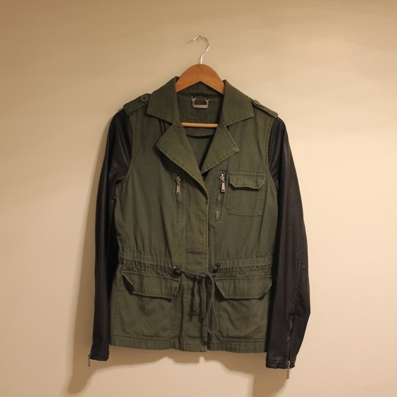 Vintage Black Leather & Green Military Jacket - Picture 5 of 5